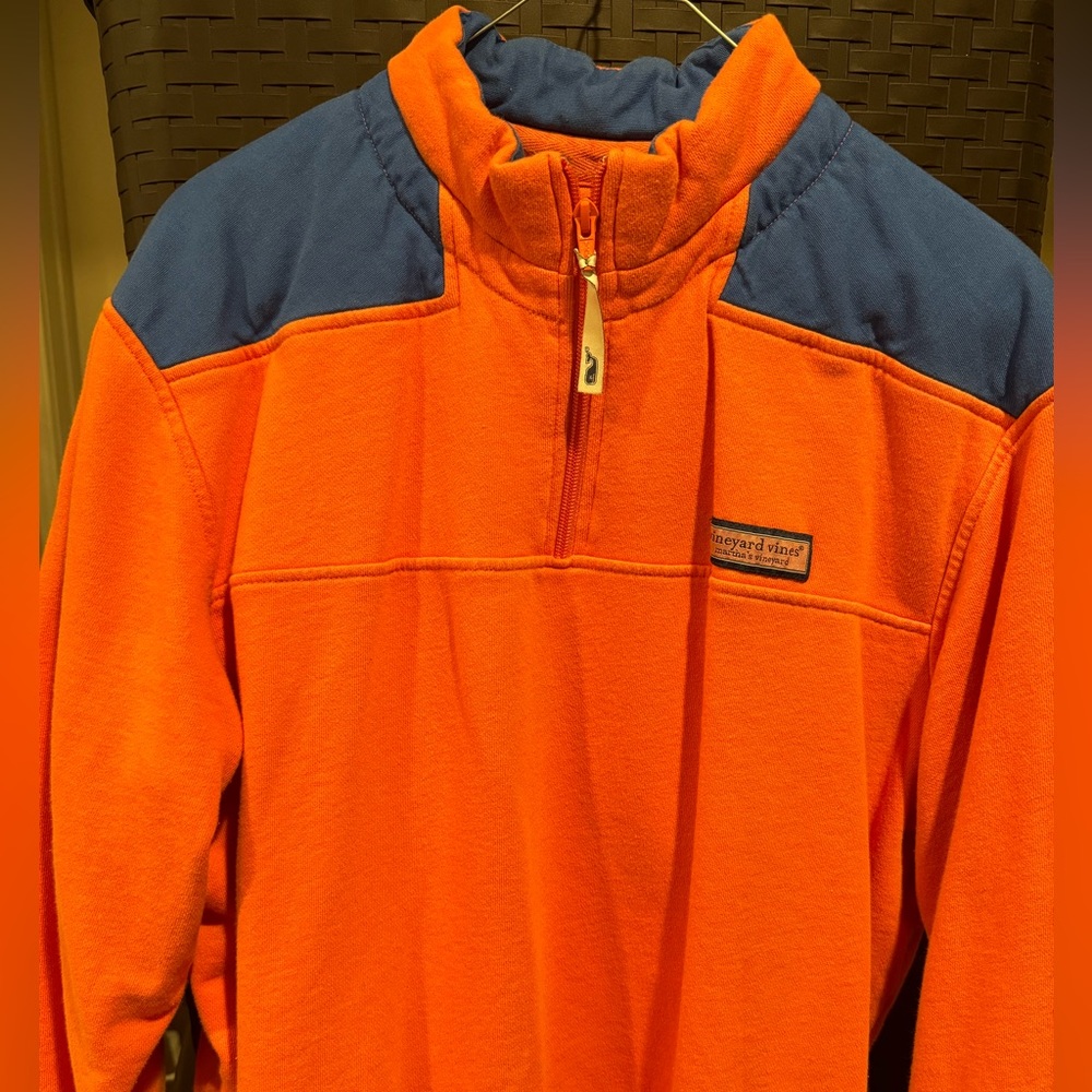 Vineyard Vines Men’s M Shep Shirt Salmon Orange and Blue 1/4 Zip Sweatshirt